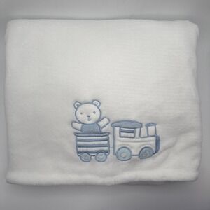 Little Me Train Teddy Bear Plush White And Blue Baby Blanket Security 2016